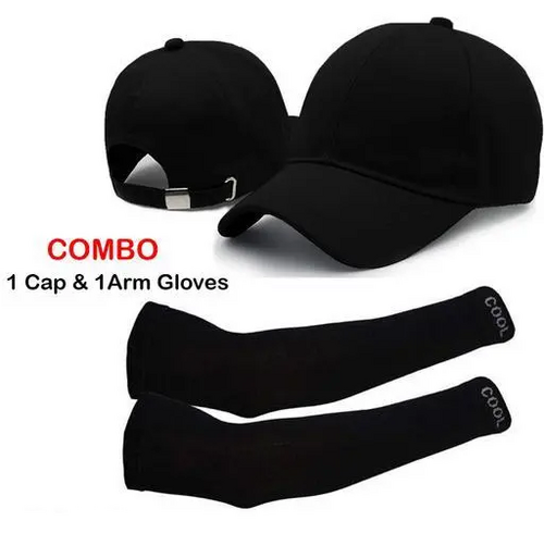 Caps & gloves combo |plain grey cap|arm sleeves with cap|cotton black