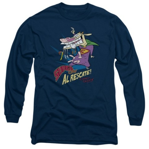 Trevco Cow & Chicken-Super Cow - Long Sleeve Adult 18-1 Tee - Navy,