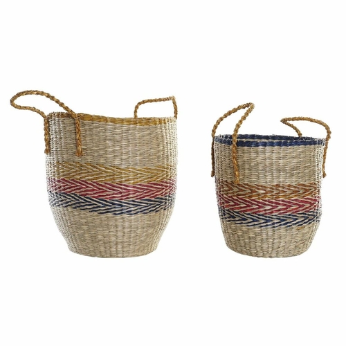 Basket set DKD Home Decor Orange Green Seagrass (35 x 22 x 46 cm) (2