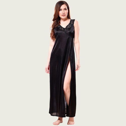 Black Satin Fancy Nighty (SIZE-S)