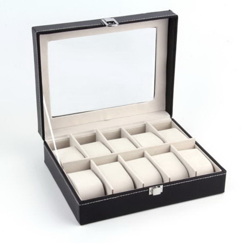 10 Slots Compartments Elegant PU Leather Wooden