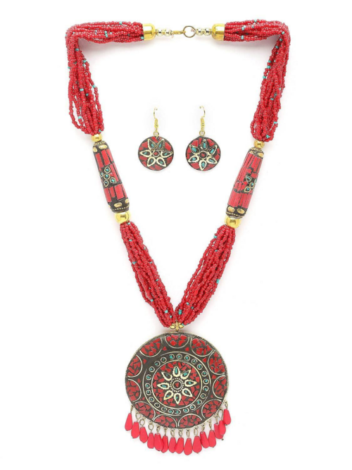 Round Tibetan Pendant Necklace Jewellery Set for Women