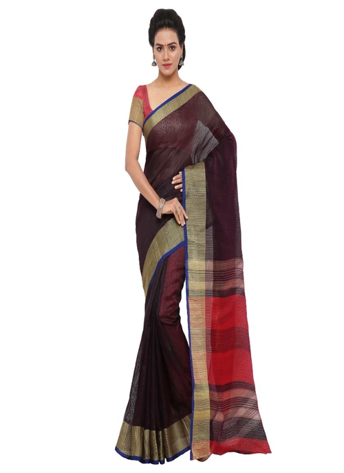 Generic Women's Tussar Silk Saree (Brown, 5-6