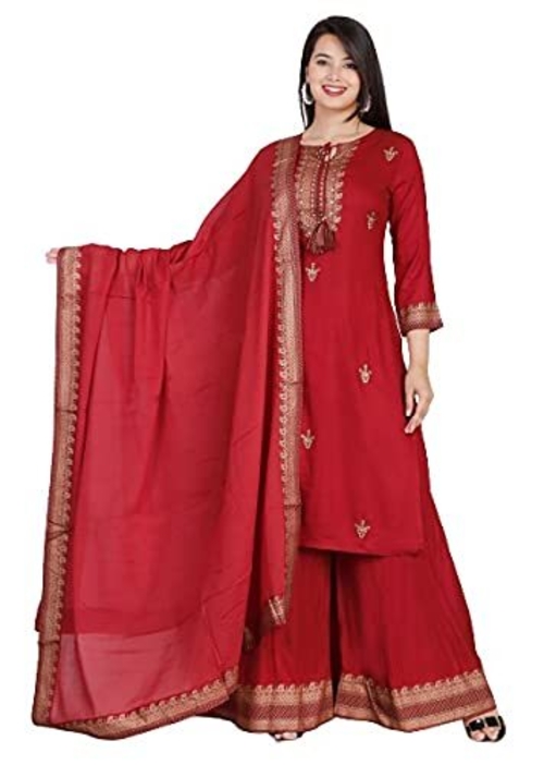 Women's Rayon Straight Kurti with Palazzo & Duppta Set