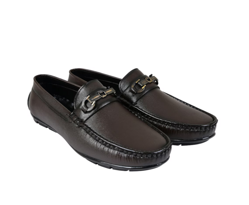 Men Round-Toe Slip-On Loafers with Metal Accent(Size8)(ColorBrown)