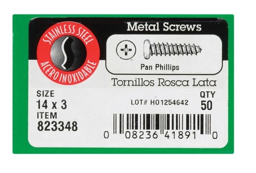 Hillman 823348 10 x 3 in. Pan Head Sheet Metal Screws  Stainless Steel