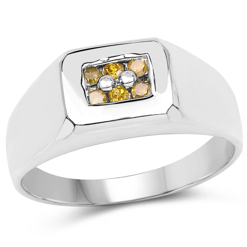 0.14 Carat Genuine Yellow Diamond .925 Sterling Silver Ring