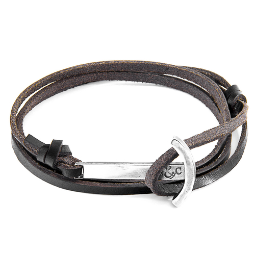 Dark Brown Clipper Silver & Leather Bracelet