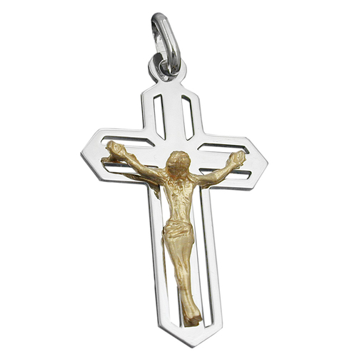 pendant cruzifix two tone silver 925