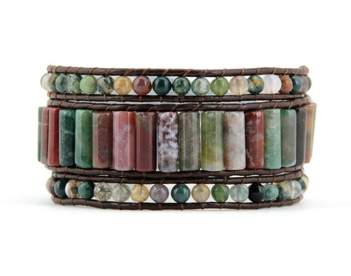 Exclusive Natural India Onyx 3 Strands Leather