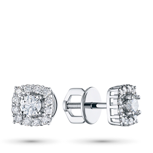 Sterling Silver Earring Studs with 26 Round-Cut Lab-Created Diamonds