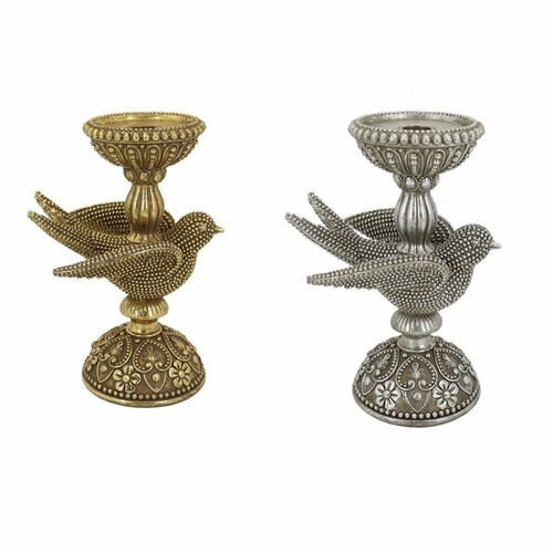 Candle Holder DKD Home Decor Golden Silver Resin Bird 17 x 11 x 25 cm