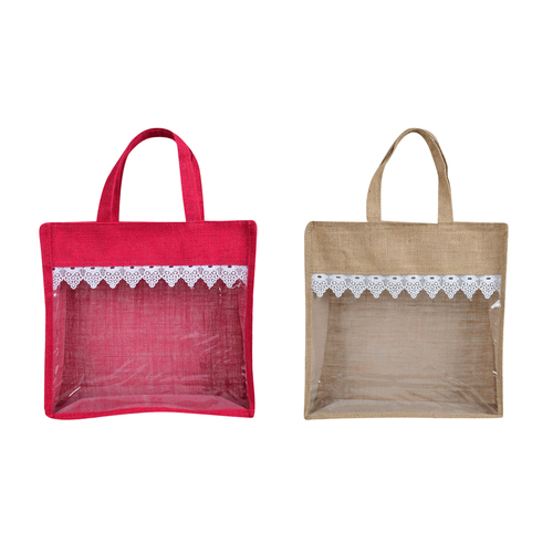 Combo of Pink and Brown bag for lunch box, one side transparent design