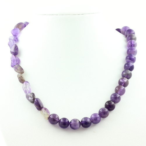 Amethyst + Amethyst 8 mm bead necklace stainless steel chain