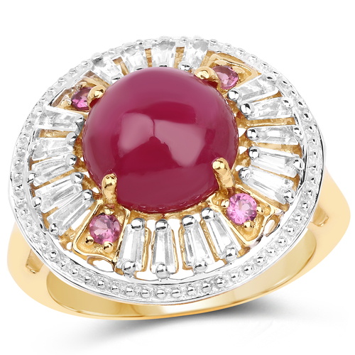 14K Yellow Gold Plated 8.91 Carat Genuine Glass Filled Ruby, Rhodolite