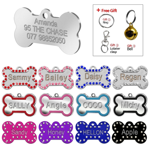 Engraved Bone Dog ID Tag Custom Dogs Puppy Name
