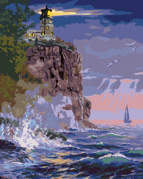 Zuty - Paint by Numbers - LIGHTHOUSE ON A CLIFF (DARRELL BUSH), 40x50