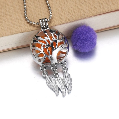 Silver tree of Life Aroma Diffuser Necklace