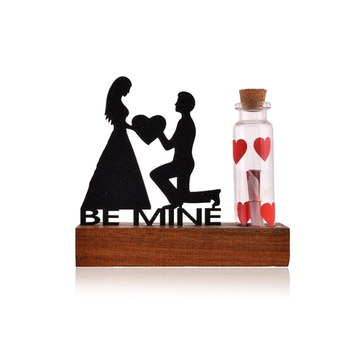 Couple Valentines Showpiece with Wooden Base Propose Gift for
