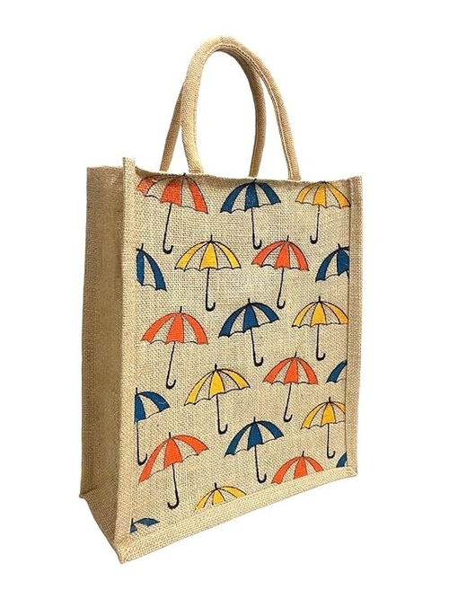 Eco Friendly Jute fabric Unique UMBRELLA printed Bag