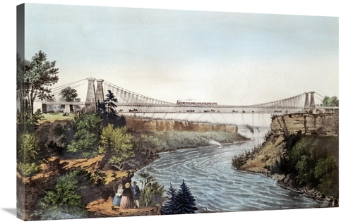 36 in. The Rail Road Suspension Bridge Art Print - Currier & Ives