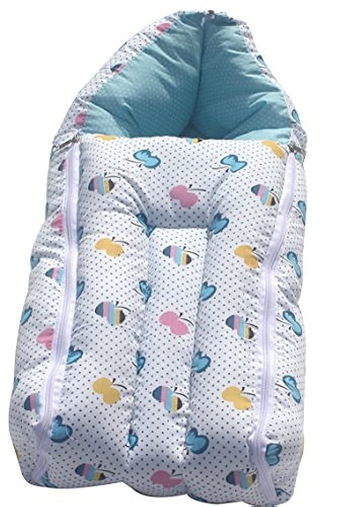 Cotton Blue Color Baby Quilt/Sleeping Bag Cum Baby Carry Bag 64X41 Cms