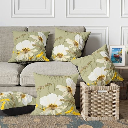 Green white floral cushion cover