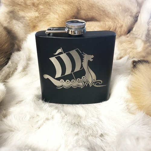 Custom Viking Longboat Mat Black Norse Nordic Flask Laser Engraved