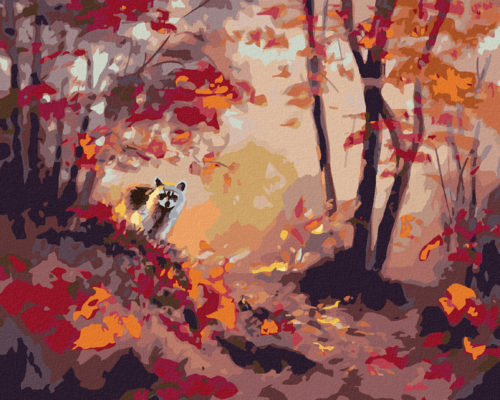 Zuty - Paint by Numbers - RACCOON AND AUTUMN FOREST (D. RUSTY RUST),