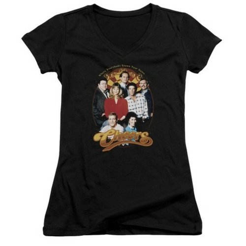 Trevco Cheers-Group Shot - Junior V-Neck Tee - Black, 2X