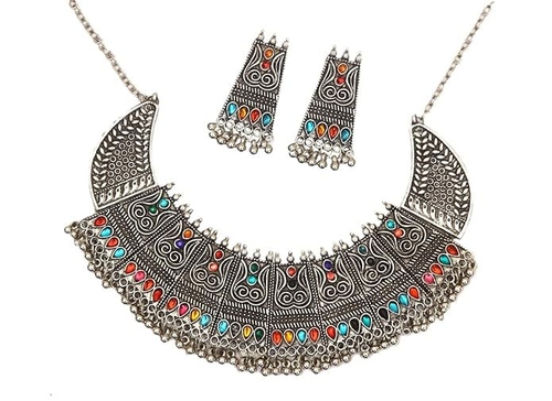raditional Oxidized German Silver Plated Multi Bead Choker with