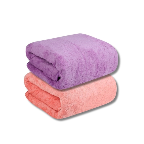 Microfiber 500 GSM Bath Towels PACK OF 2 (Orange&Purple)