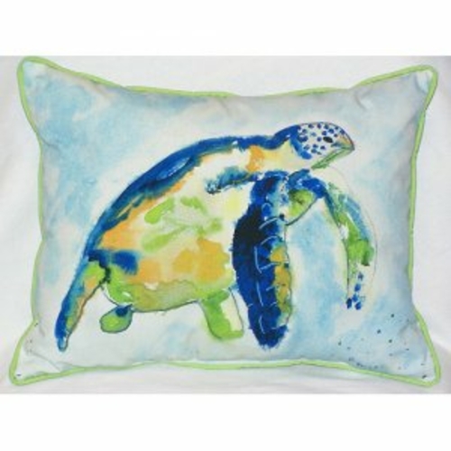 Betsy Drake HJ134 Blue Sea Turtle Indoor & Outdoor Throw Pillow- 16 x 