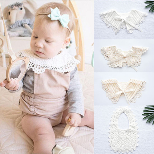 Cute Newborn Baby Kids Cotton Lace Bow Bib Infant