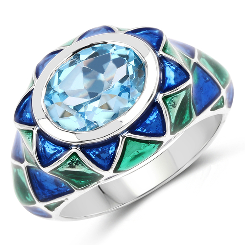 3.25 Carat Genuine Swiss Blue Topaz .925 Sterling Silver Ring