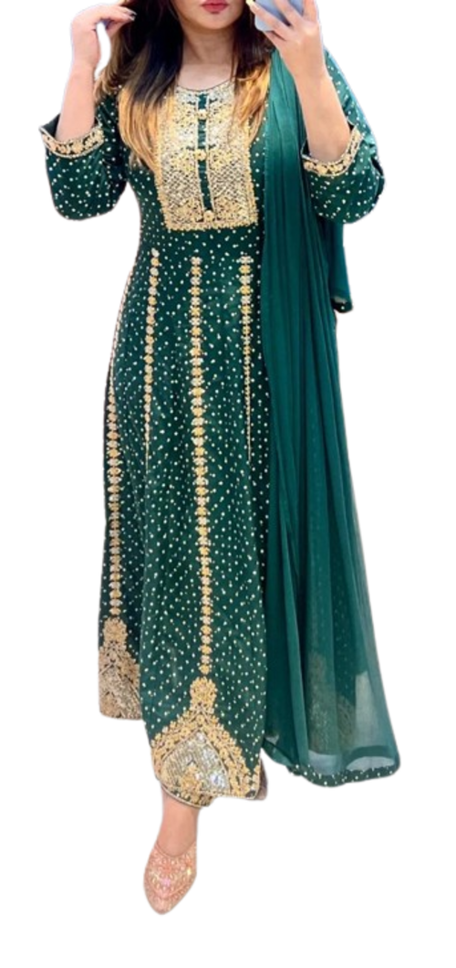 Women's Cotton Kurti Gown With Pant and Dupatta set with Beautiful