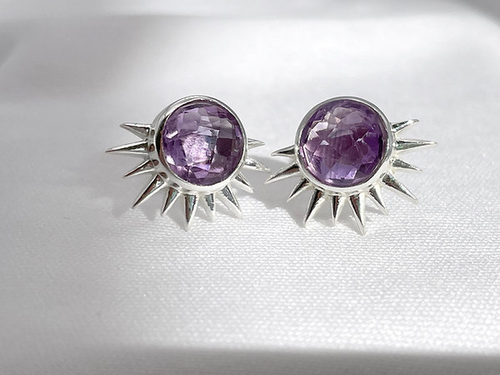 Amethyst Sterling Silver Sun Point Earrings 