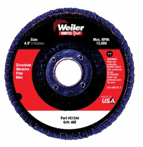 Weiler 804-31346 4-1-2 Inch Vortec Abrasive Flap Disc 8Oz 7-8 Inch A.H