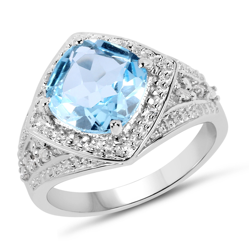 3.87 Carat Genuine Blue Topaz and White Topaz .925 Sterling Silver