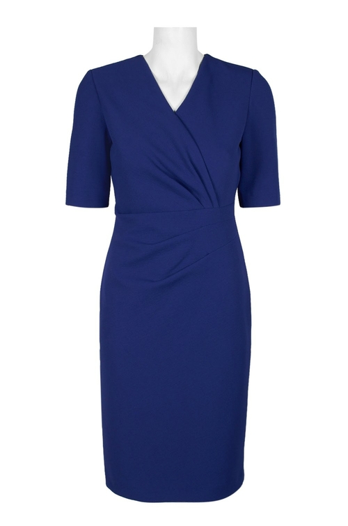 Tahari ASL V-Neck Gathered Side 3/4 Sleeve Bodycon Zipper Back Solid