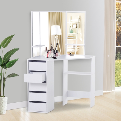 HOMCOM Elegant Vanity Table Tri-Fold Mirrored Make-Up Dressing Table