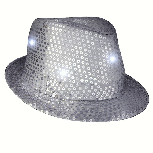 Blinkee 3995400 LED Flashing Fedora Hat with Sequins, Silver