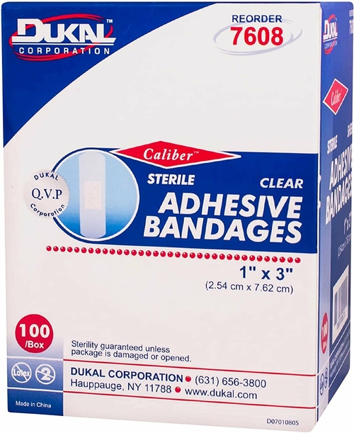 Dukal Clear Bandages. Pack of 100 Adhesive Bandages 1" x 3" for Wound
