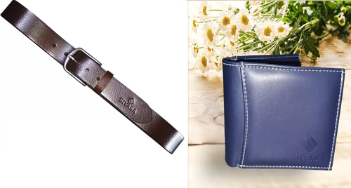 Leather Belt & Formal Blue Artificial Leather Money Clip Pack of 2