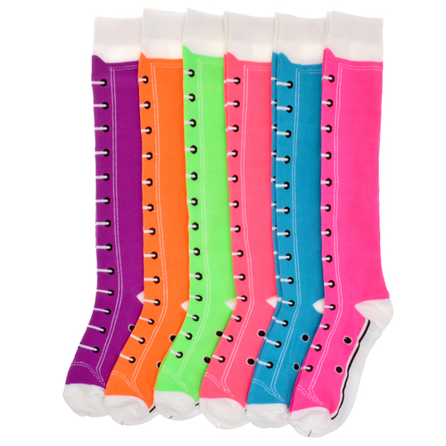 Western Fashion V2536 Faux Shoes Knee-Hi Socks, Neon