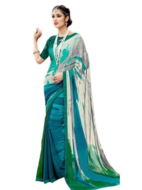 Georgette Digital Printed Saree With Blouse-Dark