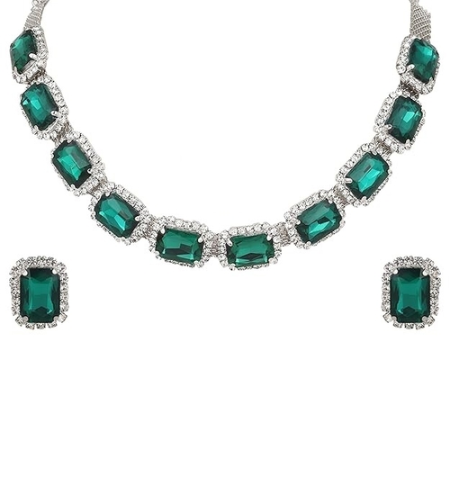 GREEN STONE ARTIFICIAL NECKLACE SET WITH EARRINGS