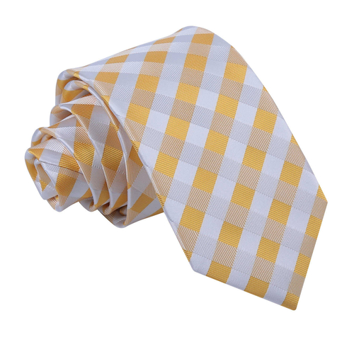 Gingham Check Slim Tie - Sunflower Gold