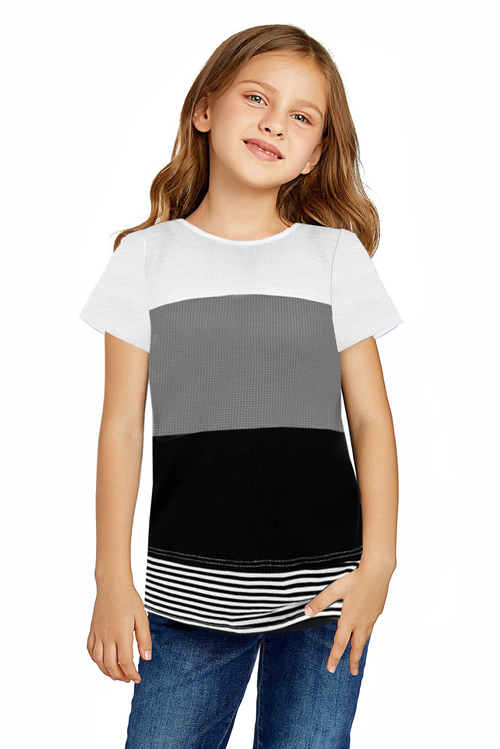 Gray Parent-child Colorblock Striped Girls' T-shirt