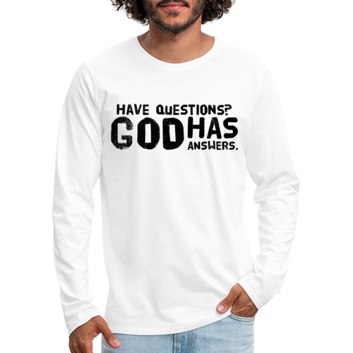 Mens Long Sleeve Graphic Tee - have Questions? God has Answers Word